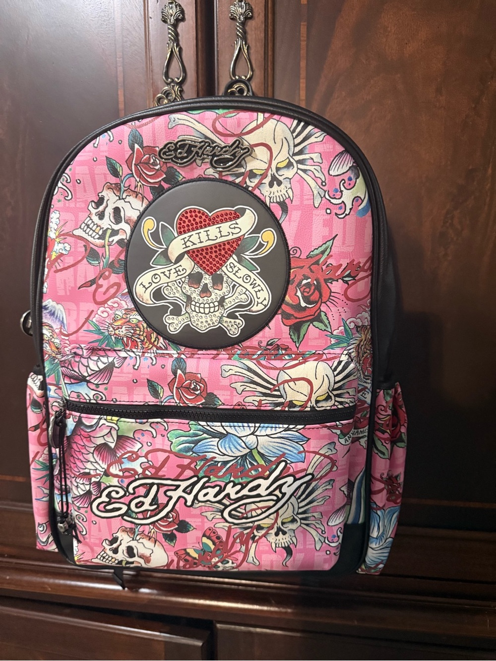 Ed Hardy Pink Tattoo Skull & Rose Backpack